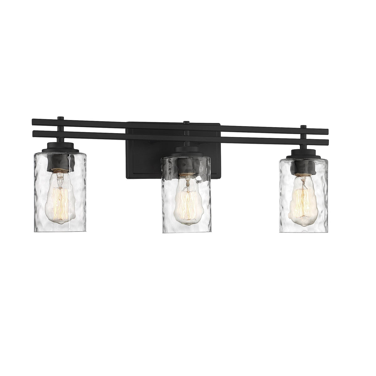 Savoy House Baxter 24in 3-Light Vanity Light | Modern Matte Black and Clear Hammered Glass | Bathroom Vanity | 24 x 5.13 x 9 in | Model L8-6090-3-BK