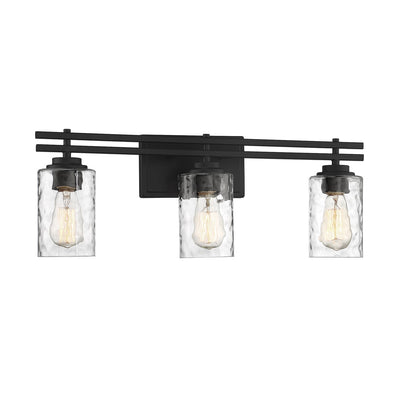 Savoy House Baxter 24in 3-Light Vanity Light | Modern Matte Black and Clear Hammered Glass | Bathroom Vanity | 24 x 5.13 x 9 in | Model L8-6090-3-BK