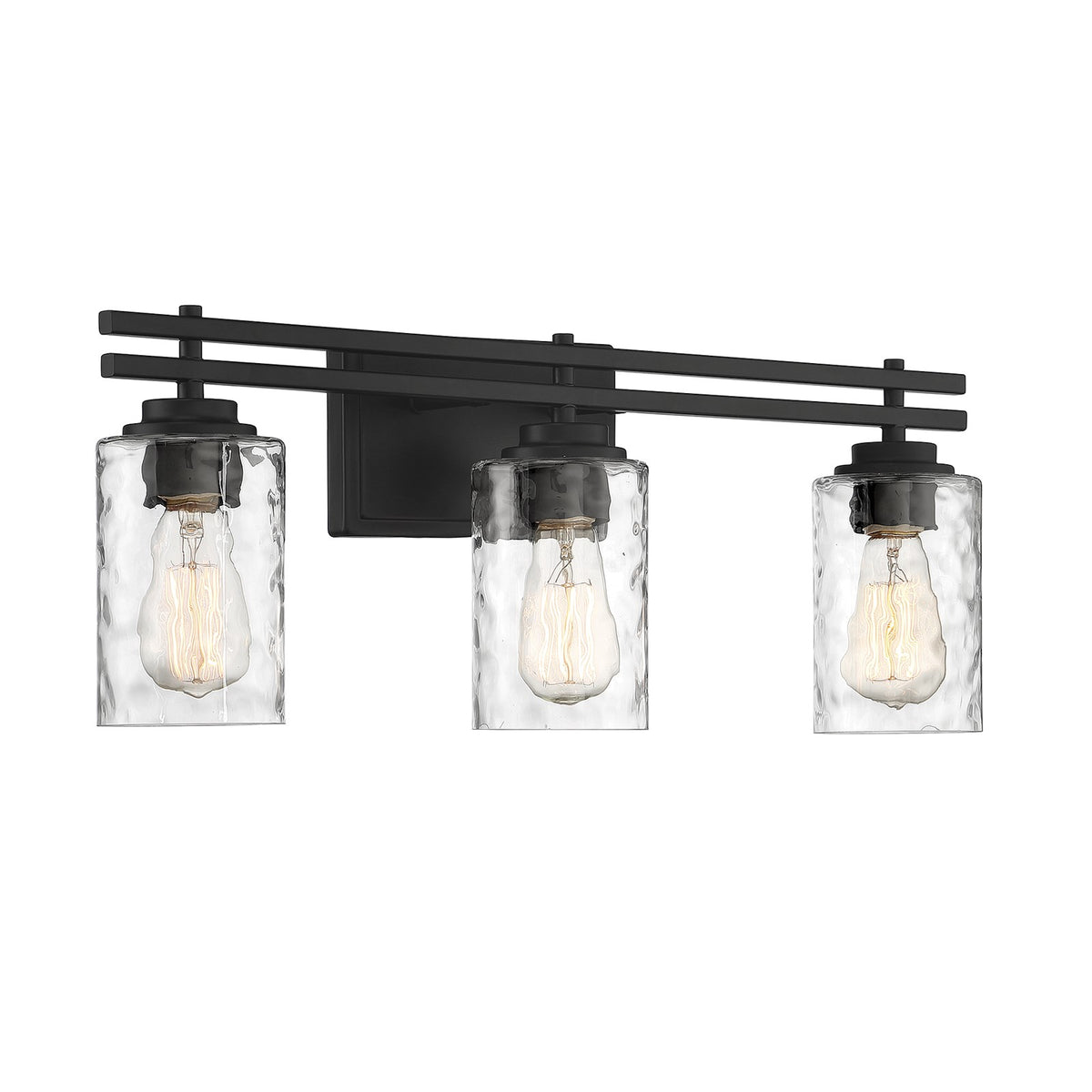 Savoy House Baxter 24in 3-Light Vanity Light | Modern Matte Black and Clear Hammered Glass | Bathroom Vanity | 24 x 5.13 x 9 in | Model L8-6090-3-BK