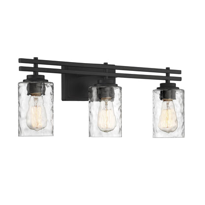 Savoy House Baxter 24in 3-Light Vanity Light | Modern Matte Black and Clear Hammered Glass | Bathroom Vanity | 24 x 5.13 x 9 in | Model L8-6090-3-BK