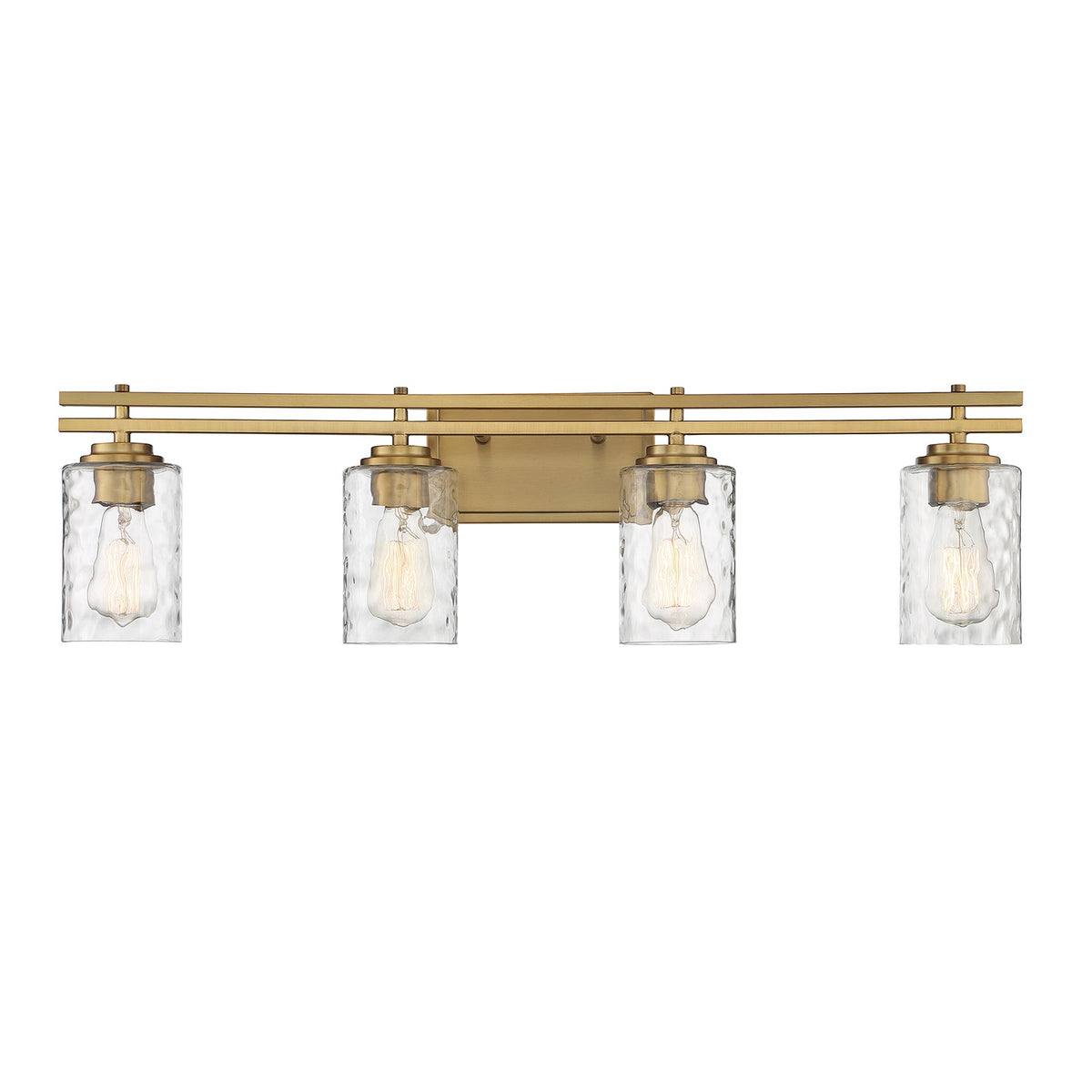 Savoy House Baxter 32in 4-Light Vanity Light | Modern Warm Brass and Clear Hammered Glass | Bathroom Vanity | 32 x 5.13 x 9 in | Model L8-6090-4-322