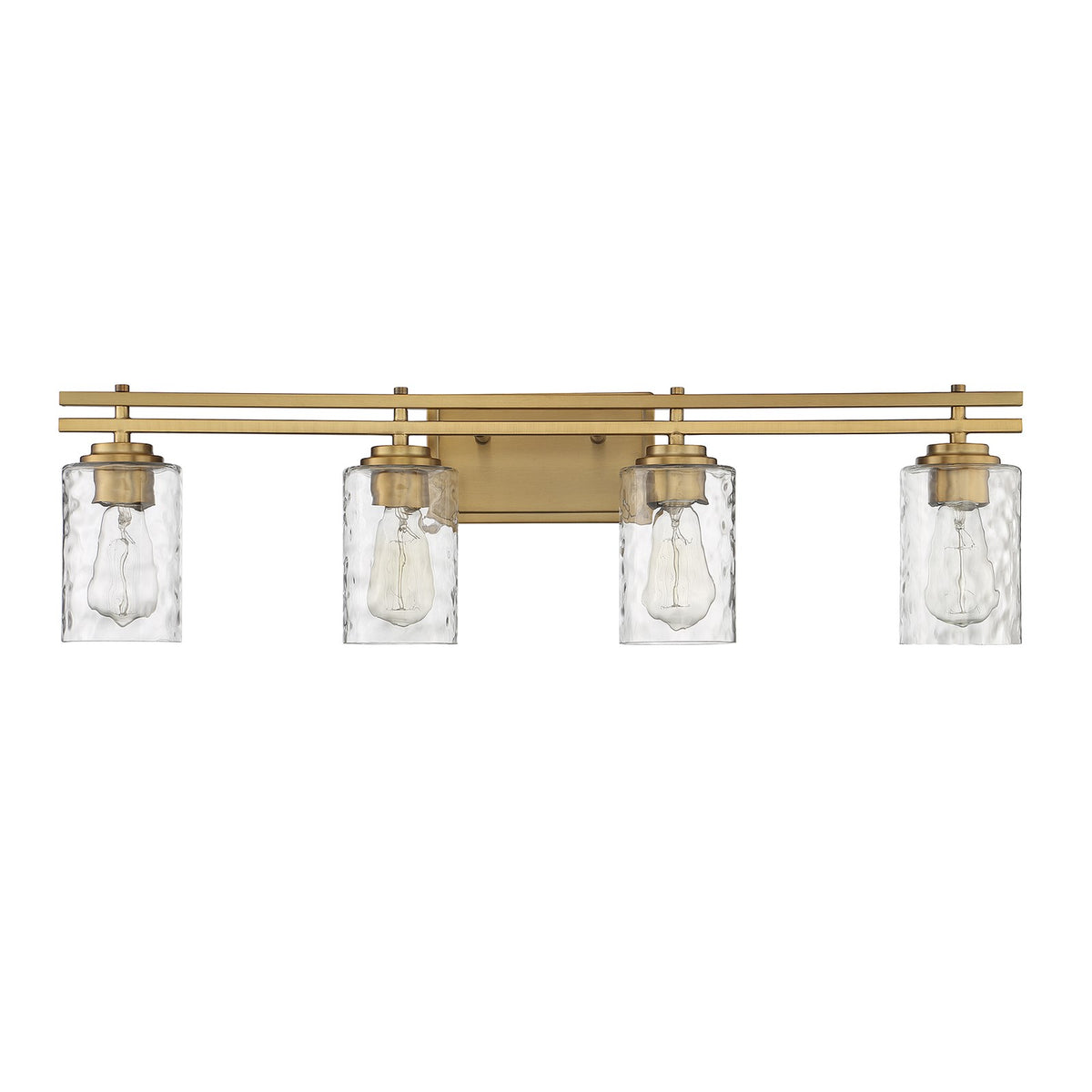 Savoy House Baxter 32in 4-Light Vanity Light | Modern Warm Brass and Clear Hammered Glass | Bathroom Vanity | 32 x 5.13 x 9 in | Model L8-6090-4-322