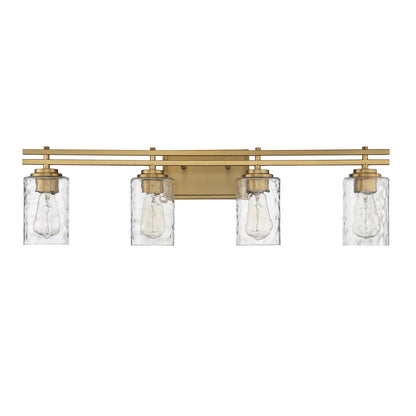 Savoy House Baxter 32in 4-Light Vanity Light | Modern Warm Brass and Clear Hammered Glass | Bathroom Vanity | 32 x 5.13 x 9 in | Model L8-6090-4-322