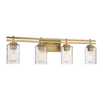 Savoy House Baxter 32in 4-Light Vanity Light | Modern Warm Brass and Clear Hammered Glass | Bathroom Vanity | 32 x 5.13 x 9 in | Model L8-6090-4-322