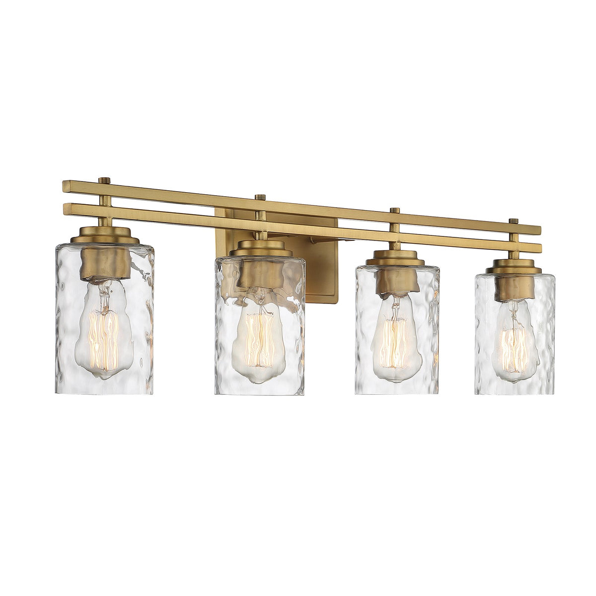 Savoy House Baxter 32in 4-Light Vanity Light | Modern Warm Brass and Clear Hammered Glass | Bathroom Vanity | 32 x 5.13 x 9 in | Model L8-6090-4-322