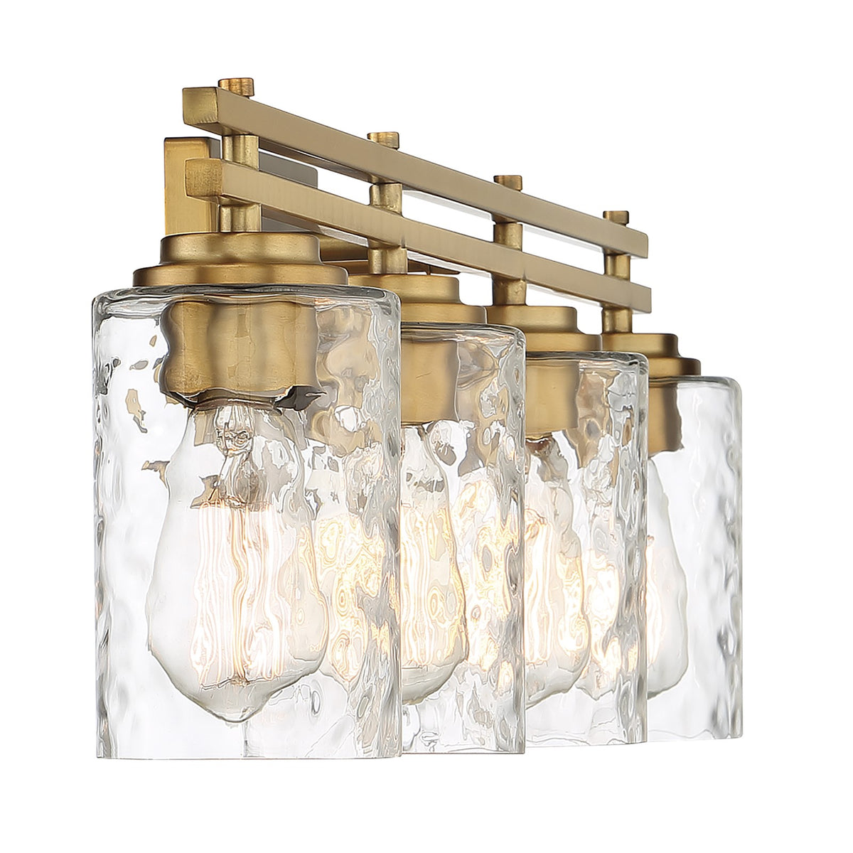 Savoy House Baxter 32in 4-Light Vanity Light | Modern Warm Brass and Clear Hammered Glass | Bathroom Vanity | 32 x 5.13 x 9 in | Model L8-6090-4-322
