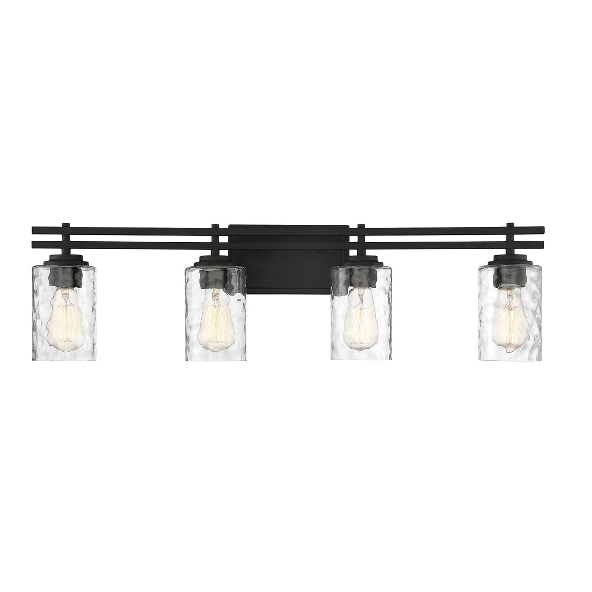 Savoy House Baxter 32in 4-Light Vanity Light | Modern Matte Black and Clear Hammered Glass | Bathroom Vanity | 32 x 5.13 x 9 in | Model L8-6090-4-BK