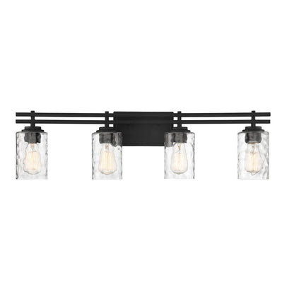 Savoy House Baxter 32in 4-Light Vanity Light | Modern Matte Black and Clear Hammered Glass | Bathroom Vanity | 32 x 5.13 x 9 in | Model L8-6090-4-BK