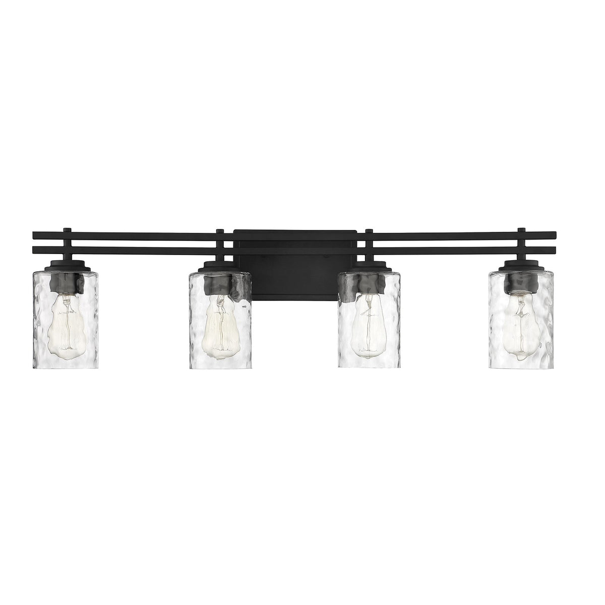 Savoy House Baxter 32in 4-Light Vanity Light | Modern Matte Black and Clear Hammered Glass | Bathroom Vanity | 32 x 5.13 x 9 in | Model L8-6090-4-BK