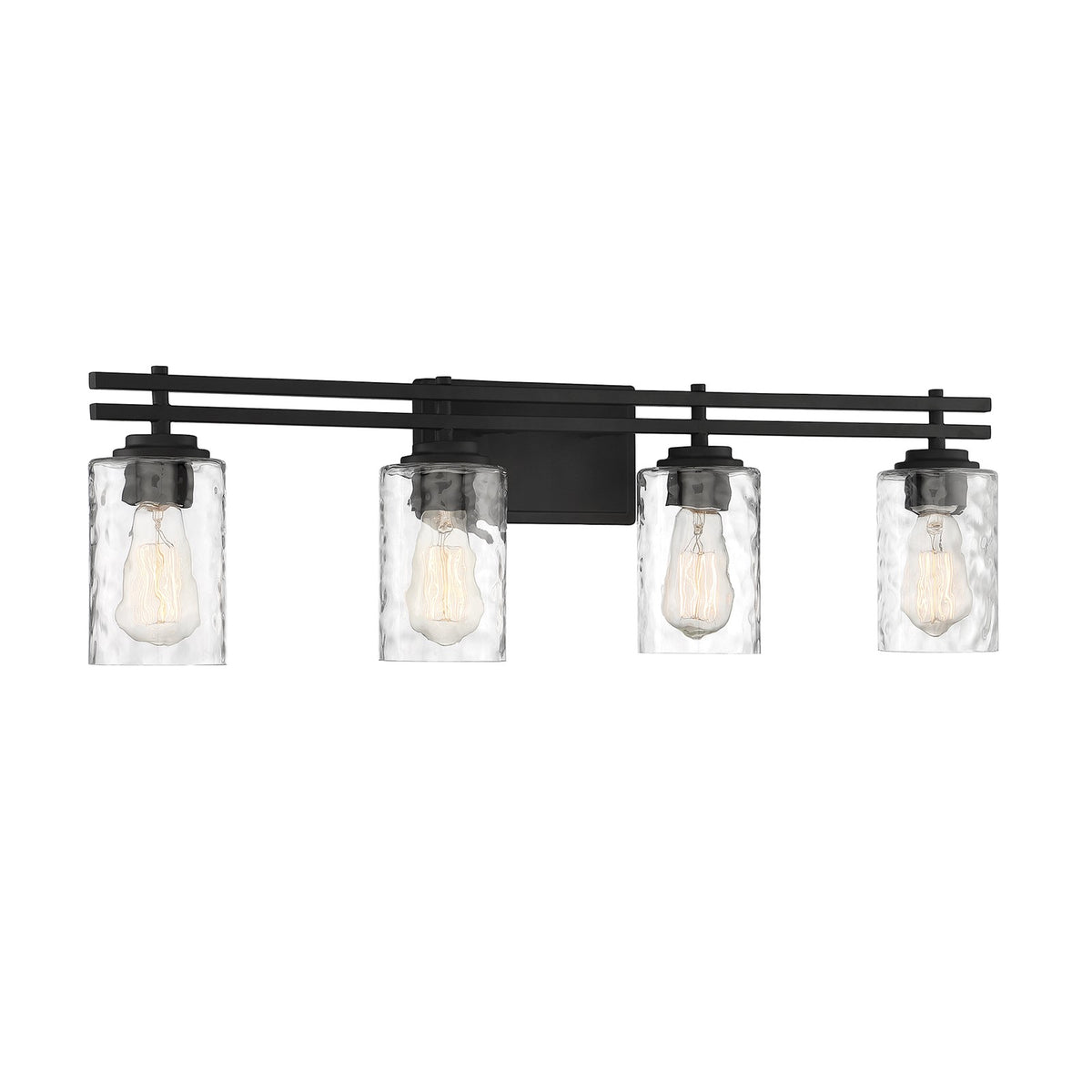 Savoy House Baxter 32in 4-Light Vanity Light | Modern Matte Black and Clear Hammered Glass | Bathroom Vanity | 32 x 5.13 x 9 in | Model L8-6090-4-BK