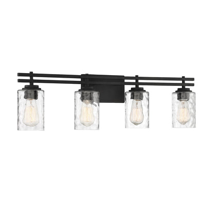 Savoy House Baxter 32in 4-Light Vanity Light | Modern Matte Black and Clear Hammered Glass | Bathroom Vanity | 32 x 5.13 x 9 in | Model L8-6090-4-BK