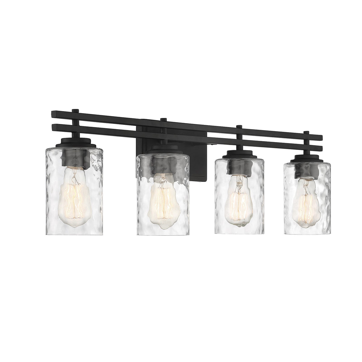Savoy House Baxter 32in 4-Light Vanity Light | Modern Matte Black and Clear Hammered Glass | Bathroom Vanity | 32 x 5.13 x 9 in | Model L8-6090-4-BK