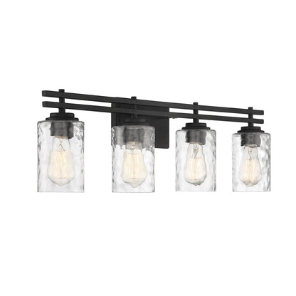 Savoy House Baxter 32in 4-Light Vanity Light | Modern Matte Black and Clear Hammered Glass | Bathroom Vanity | 32 x 5.13 x 9 in | Model L8-6090-4-BK