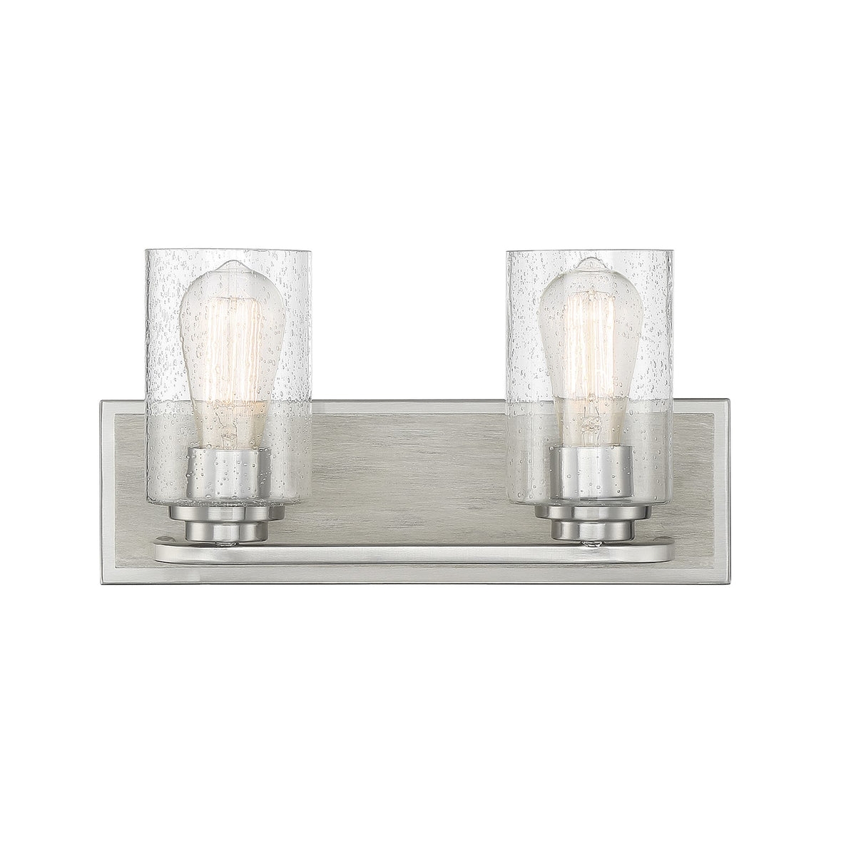 Savoy House Sheppard 15in 2-Light Vanity Light | Rustic Satin Nickel and Greywood with Clear Seeded Glass | Bathroom Vanity | Model L8-7609-2-165