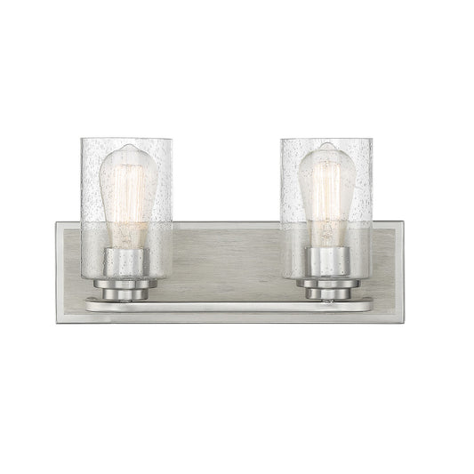 Savoy House Sheppard 15in 2-Light Vanity Light | Rustic Satin Nickel and Greywood with Clear Seeded Glass | Bathroom Vanity | Model L8-7609-2-165