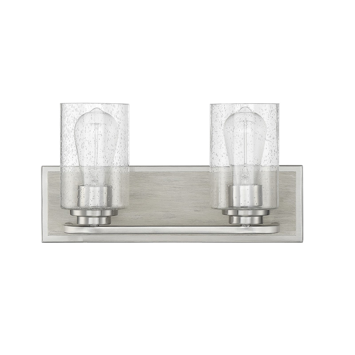 Savoy House Sheppard 15in 2-Light Vanity Light | Rustic Satin Nickel and Greywood with Clear Seeded Glass | Bathroom Vanity | Model L8-7609-2-165