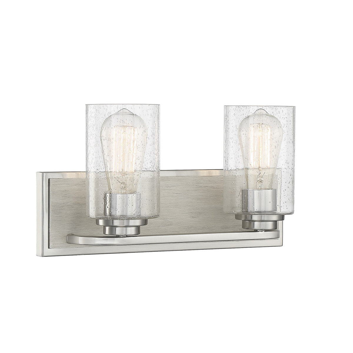 Savoy House Sheppard 15in 2-Light Vanity Light | Rustic Satin Nickel and Greywood with Clear Seeded Glass | Bathroom Vanity | Model L8-7609-2-165