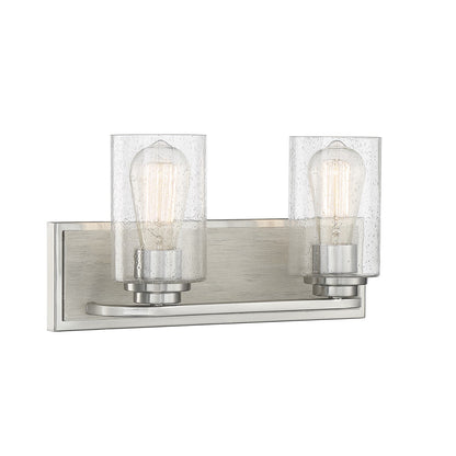 Savoy House Sheppard 15in 2-Light Vanity Light | Rustic Satin Nickel and Greywood with Clear Seeded Glass | Bathroom Vanity | Model L8-7609-2-165