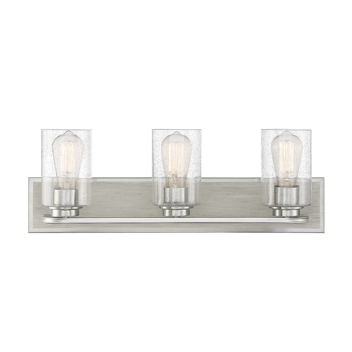 Savoy House Sheppard 24in 3-Light Vanity Light | Rustic Satin Nickel and Greywood with Clear Seeded Glass | Bathroom Vanity | Model L8-7609-3-165