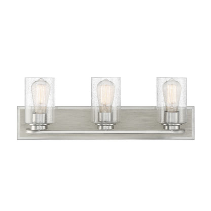 Savoy House Sheppard 24in 3-Light Vanity Light | Rustic Satin Nickel and Greywood with Clear Seeded Glass | Bathroom Vanity | Model L8-7609-3-165