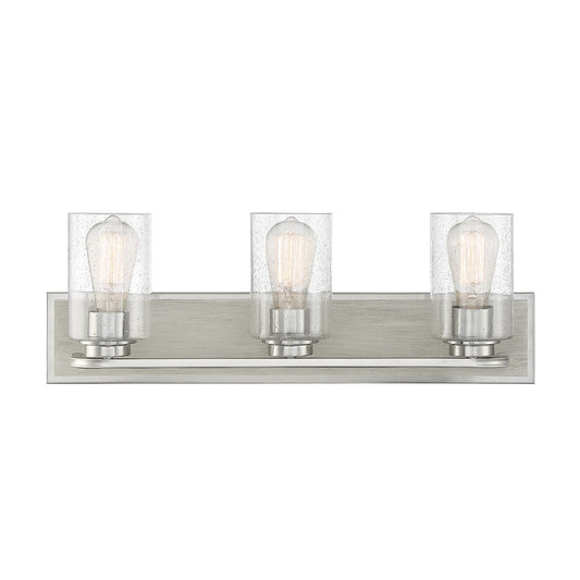 Savoy House Sheppard 24in 3-Light Vanity Light | Rustic Satin Nickel and Greywood with Clear Seeded Glass | Bathroom Vanity | Model L8-7609-3-165
