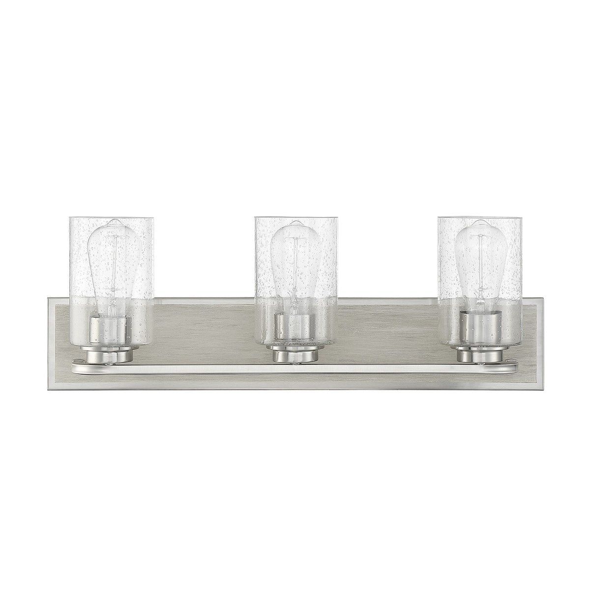 Savoy House Sheppard 24in 3-Light Vanity Light | Rustic Satin Nickel and Greywood with Clear Seeded Glass | Bathroom Vanity | Model L8-7609-3-165