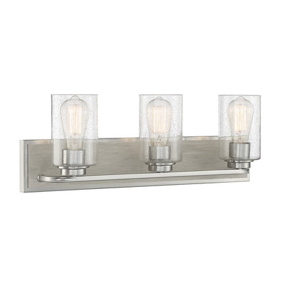 Savoy House Sheppard 24in 3-Light Vanity Light | Rustic Satin Nickel and Greywood with Clear Seeded Glass | Bathroom Vanity | Model L8-7609-3-165