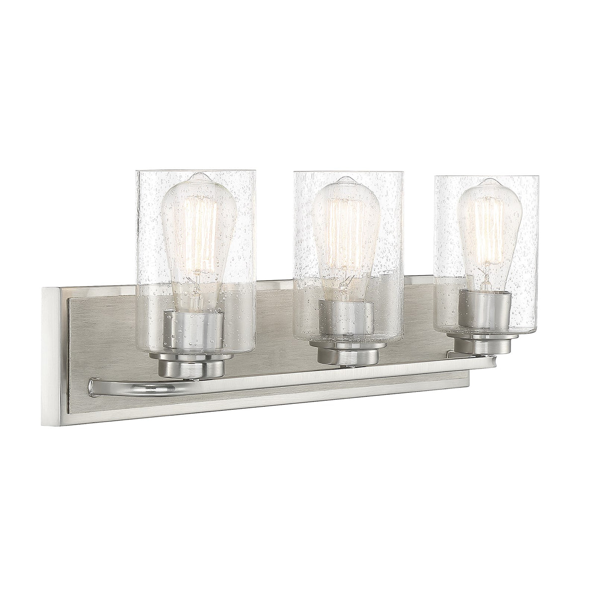 Savoy House Sheppard 24in 3-Light Vanity Light | Rustic Satin Nickel and Greywood with Clear Seeded Glass | Bathroom Vanity | Model L8-7609-3-165