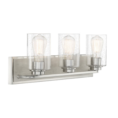 Savoy House Sheppard 24in 3-Light Vanity Light | Rustic Satin Nickel and Greywood with Clear Seeded Glass | Bathroom Vanity | Model L8-7609-3-165