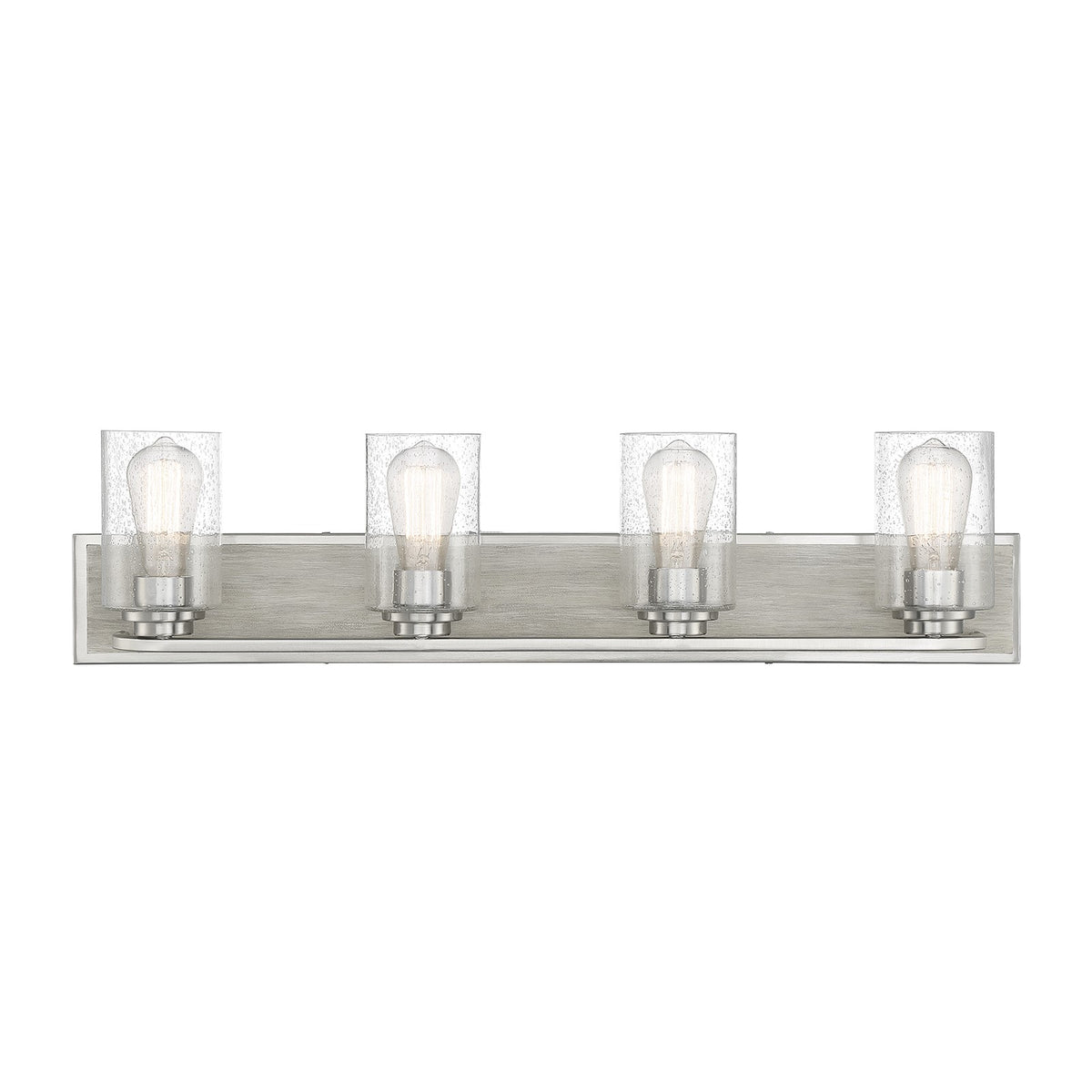 Savoy House Sheppard 33in 4-Light Vanity Light | Rustic Satin Nickel and Greywood with Clear Seeded Glass | Bathroom Vanity | Model L8-7609-4-165