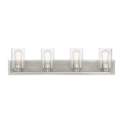 Savoy House Sheppard 33in 4-Light Vanity Light | Rustic Satin Nickel and Greywood with Clear Seeded Glass | Bathroom Vanity | Model L8-7609-4-165