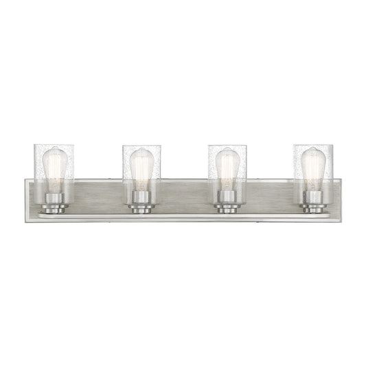 Savoy House Sheppard 33in 4-Light Vanity Light | Rustic Satin Nickel and Greywood with Clear Seeded Glass | Bathroom Vanity | Model L8-7609-4-165