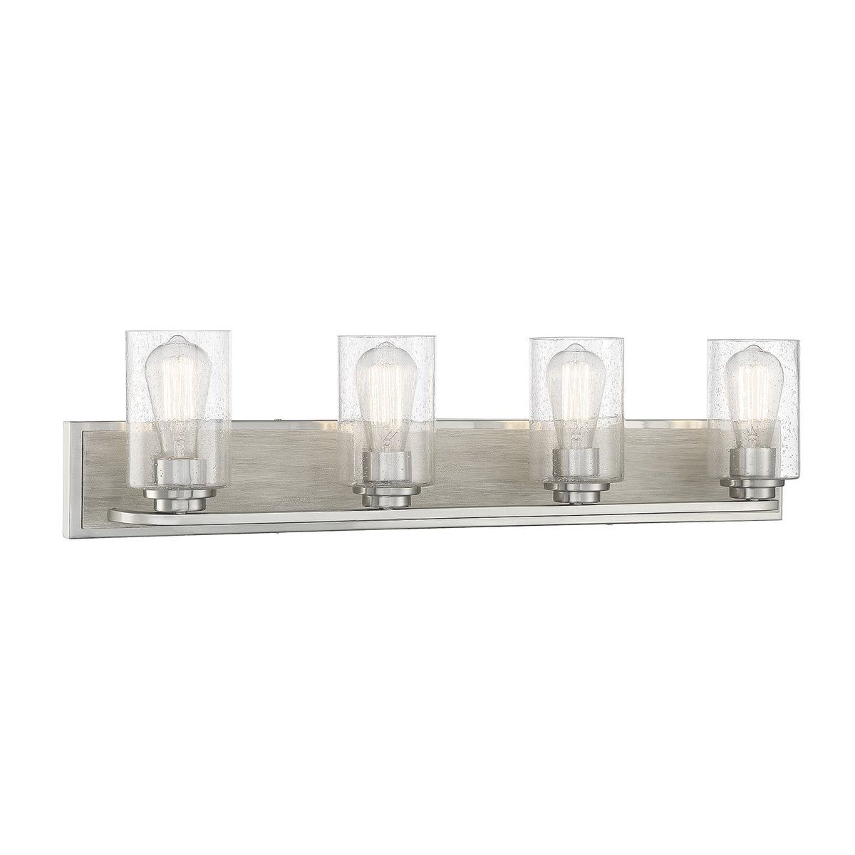 Savoy House Sheppard 33in 4-Light Vanity Light | Rustic Satin Nickel and Greywood with Clear Seeded Glass | Bathroom Vanity | Model L8-7609-4-165