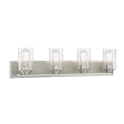 Savoy House Sheppard 33in 4-Light Vanity Light | Rustic Satin Nickel and Greywood with Clear Seeded Glass | Bathroom Vanity | Model L8-7609-4-165