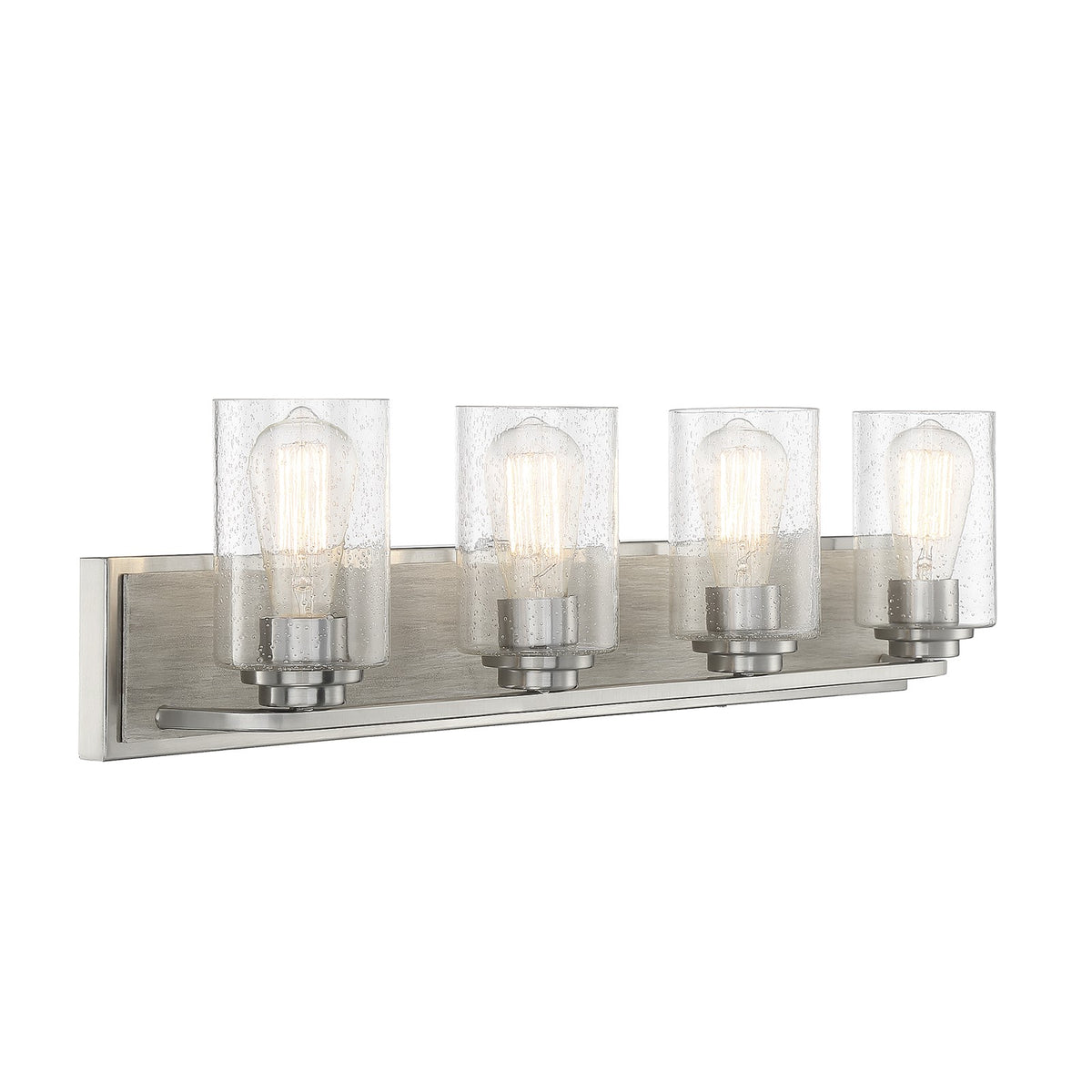 Savoy House Sheppard 33in 4-Light Vanity Light | Rustic Satin Nickel and Greywood with Clear Seeded Glass | Bathroom Vanity | Model L8-7609-4-165