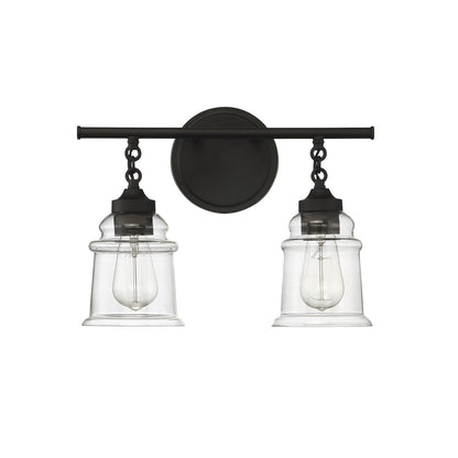 Savoy House Fuller 15in 2-Light Vanity Light | Vintage Matte Black and Clear Glass | Bathroom Vanity | 15 x 6.75 x 11 in | Model L8-8055-2-BK