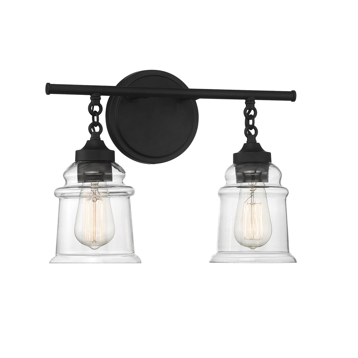Savoy House Fuller 15in 2-Light Vanity Light | Vintage Matte Black and Clear Glass | Bathroom Vanity | 15 x 6.75 x 11 in | Model L8-8055-2-BK