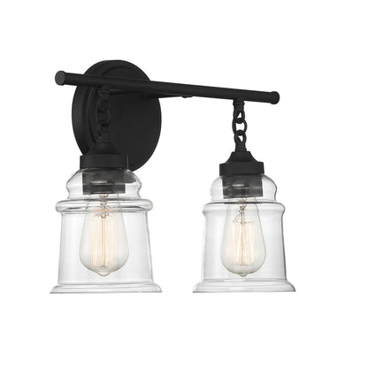 Savoy House Fuller 15in 2-Light Vanity Light | Vintage Matte Black and Clear Glass | Bathroom Vanity | 15 x 6.75 x 11 in | Model L8-8055-2-BK