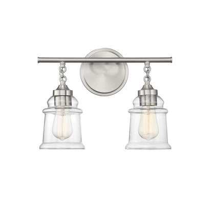 Savoy House Fuller 15in 2-Light Vanity Light | Vintage Satin Nickel and Clear Glass | Bathroom Vanity | 15 x 6.75 x 11 in | Model L8-8055-2-SN