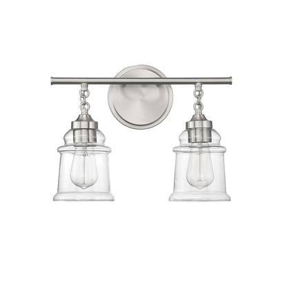 Savoy House Fuller 15in 2-Light Vanity Light | Vintage Satin Nickel and Clear Glass | Bathroom Vanity | 15 x 6.75 x 11 in | Model L8-8055-2-SN