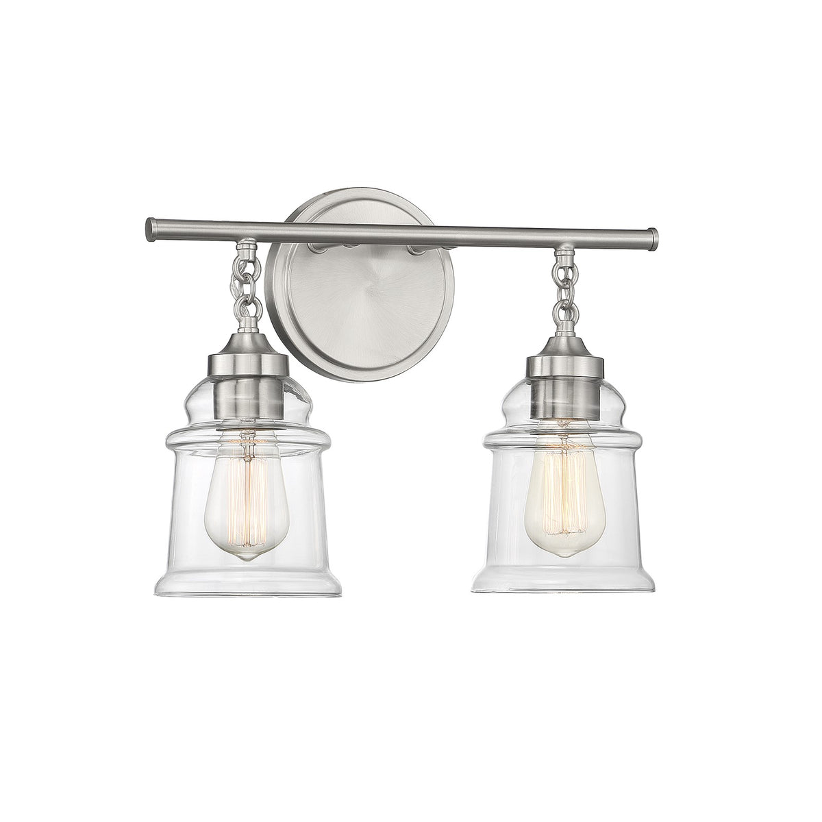 Savoy House Fuller 15in 2-Light Vanity Light | Vintage Satin Nickel and Clear Glass | Bathroom Vanity | 15 x 6.75 x 11 in | Model L8-8055-2-SN