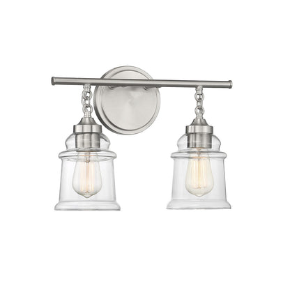 Savoy House Fuller 15in 2-Light Vanity Light | Vintage Satin Nickel and Clear Glass | Bathroom Vanity | 15 x 6.75 x 11 in | Model L8-8055-2-SN