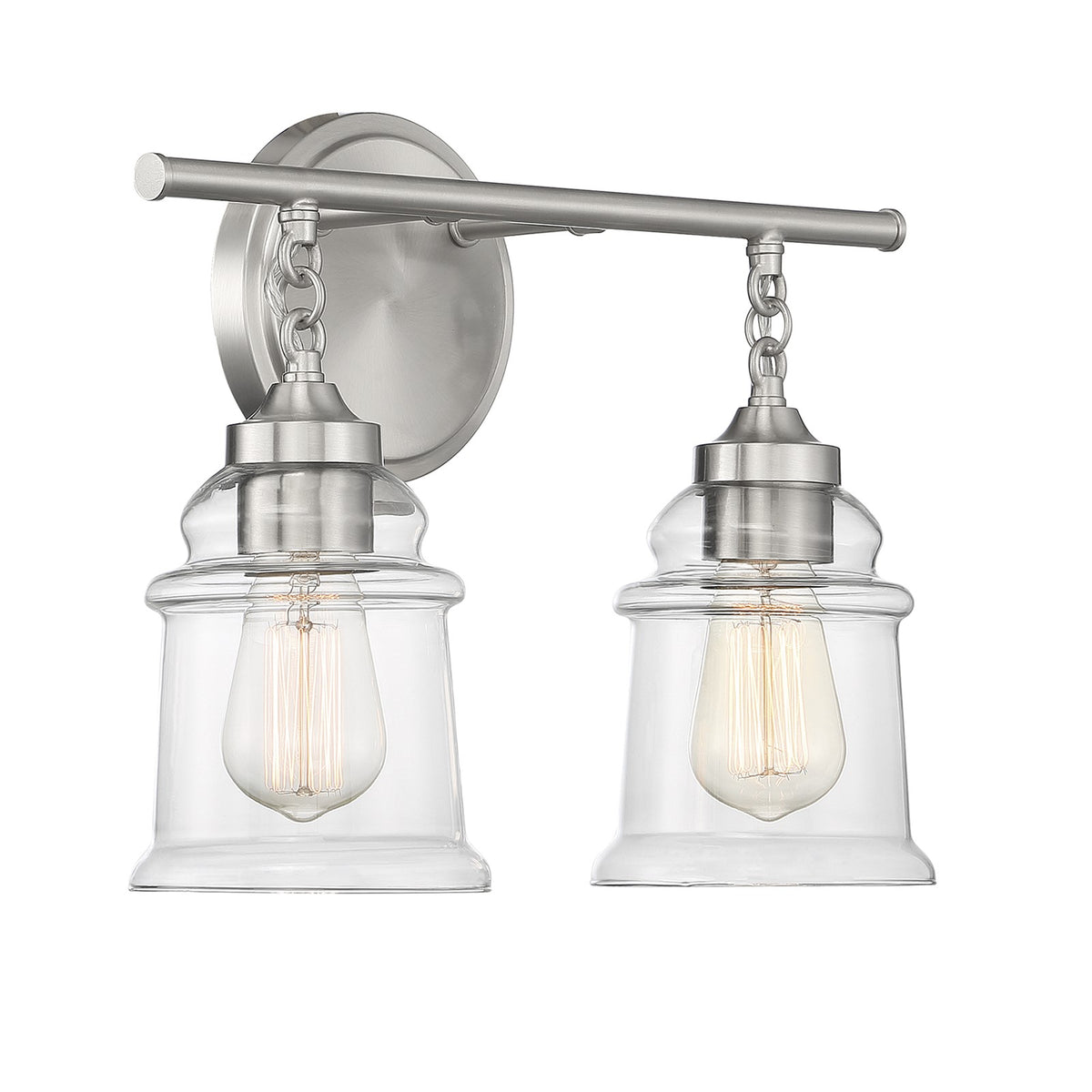 Savoy House Fuller 15in 2-Light Vanity Light | Vintage Satin Nickel and Clear Glass | Bathroom Vanity | 15 x 6.75 x 11 in | Model L8-8055-2-SN