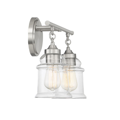 Savoy House Fuller 15in 2-Light Vanity Light | Vintage Satin Nickel and Clear Glass | Bathroom Vanity | 15 x 6.75 x 11 in | Model L8-8055-2-SN