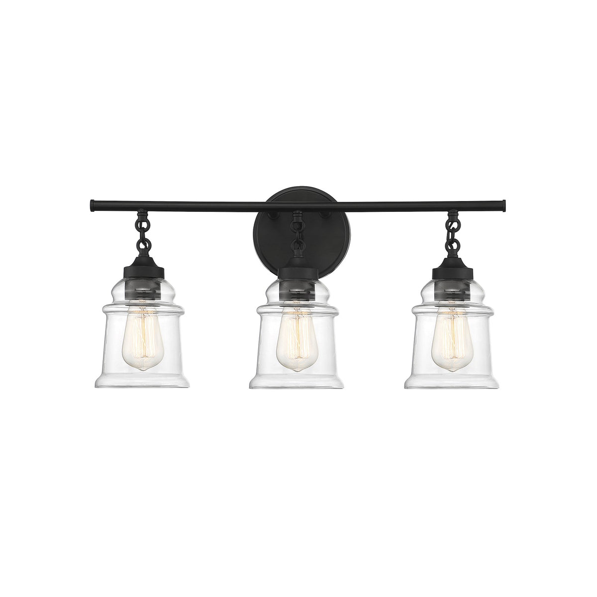 Savoy House Fuller 24in 3-Light Vanity Light | Vintage Matte Black and Clear Glass | Bathroom Vanity | 24 x 6.75 x 11 in | Model L8-8055-3-BK