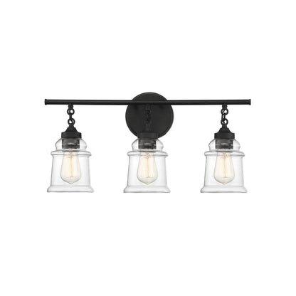 Savoy House Fuller 24in 3-Light Vanity Light | Vintage Matte Black and Clear Glass | Bathroom Vanity | 24 x 6.75 x 11 in | Model L8-8055-3-BK