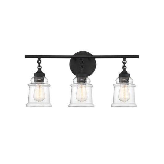 Savoy House Fuller 24in 3-Light Vanity Light | Vintage Matte Black and Clear Glass | Bathroom Vanity | 24 x 6.75 x 11 in | Model L8-8055-3-BK