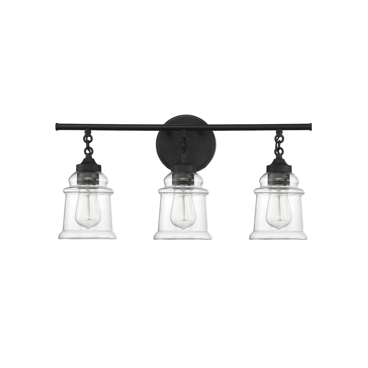 Savoy House Fuller 24in 3-Light Vanity Light | Vintage Matte Black and Clear Glass | Bathroom Vanity | 24 x 6.75 x 11 in | Model L8-8055-3-BK