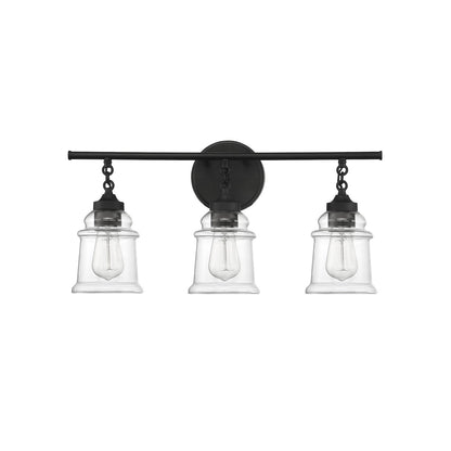 Savoy House Fuller 24in 3-Light Vanity Light | Vintage Matte Black and Clear Glass | Bathroom Vanity | 24 x 6.75 x 11 in | Model L8-8055-3-BK