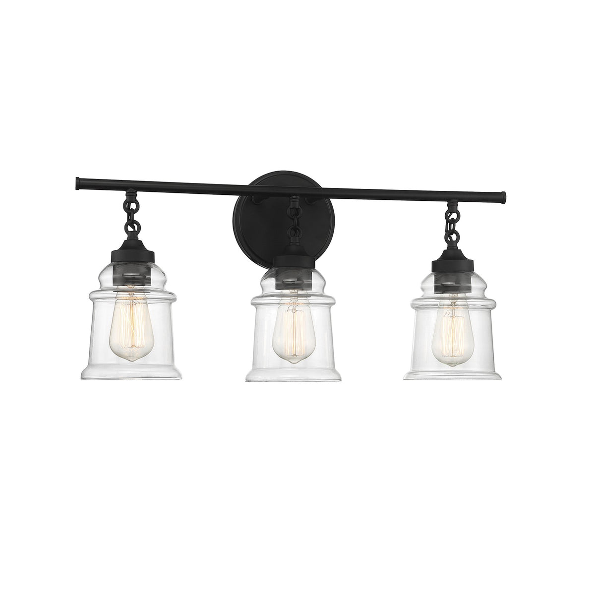 Savoy House Fuller 24in 3-Light Vanity Light | Vintage Matte Black and Clear Glass | Bathroom Vanity | 24 x 6.75 x 11 in | Model L8-8055-3-BK